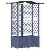 Vidaxl Dvignjeno ležišče s trellisom in streho Siva 122 x 40 x 138 cm
