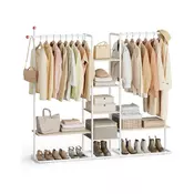 Songmics Oblekalni regal 6 polic 2 obešalni drogovi 338x1636x1753 cm bež