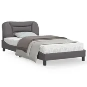 shumee vidaXL Posteljni okvir z vzglavjem siv 100x200 cm umetno usnje