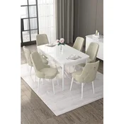 Hanah Home trpezarijski set Nex, sto na razvlacenje i 6 stolica, bela ploca, krem tkanina Babyface
