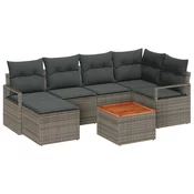 set vrtnih kauča s jastučićima sivi Poly Rattan Akacija dizajnerski dvosed s jastučićima sivi Poly Rattan