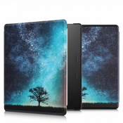 Preklopni ovitek z oblikovanjem drevo za Amazon Kindle Oasis 10. Generation - modra