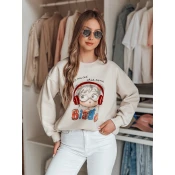 Bluza damska oversize z nadrukiem LALA VIBE beżowa Dstreet