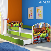 Dječji krevet ACMA s motivom, bočna zelena + ladica 160x80 cm 44-vlak