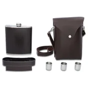 shumee Hip Flask 540 ml iz eko usnja - Set s kozarci in etuijem