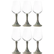 Casa Padrino luxury ceramic wine glass set of 6 brown/multicolored H. 23.5 cm - Handmade & hand-painted wine glasses - Hotel & Restaurant Accessories - Luxury quality - Made in Italy