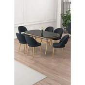 Hanah Home trpezarijski set Jita, sto i 6 stolica, ploca u dekoru Sonata, zlatne noge, antracit tkanina Babyface