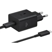 Samsung stenski polnilec z enim USB-C vhodom 45W in priloženim USB-C v USB-C kablom črne barve dolžine 1.8m EP-T4511XBE