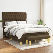 Greatstore Box spring postelja z vzmetnico temno rjava 140x200 cm blago