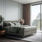 MID.YOU POSTELJA Z VZMETNICO 180 cm  x 200 cm , les, tekstil, leseni material siva