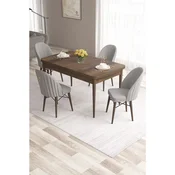 Hanah Home trpezarijski set Roz, sto na razvlacenje i 4 stolice, ploca u dekoru drveta Baroque, siva tkanina Babyface