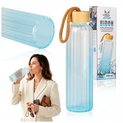 B.U. 550 ml steklena steklenica za vodo z žlebičastim vzorcem (modra)
