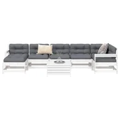 8-dijelni set vrtnih sofa bijeli od masivne borovine