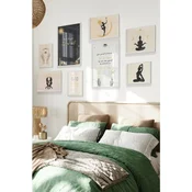 WallXpert set od 8 manjih uramljenih slika Çgs-012, bež i crni boho motivi – ženske siluete, joga, mesec, sunce i citati, beli ram