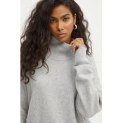 Vuneni pulover BOSS za žene, boja: siva, s poludolčevitom, 50521898
