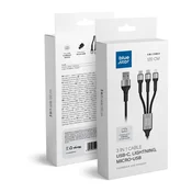 Pleten kabel Blue Star 3-v-1 z mikro USB, USB C in Lightning 3A priključki