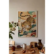 WallXpert uramljena slika 115253, leopard u orijentalnom stilu medu šarenim oblacima, 50 x 70 cm, beli ram