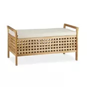 Northix Otomanska klop z orehovim sedežem za shranjevanje z laneno blazino, 46,5 x 92,6 x 49 cm