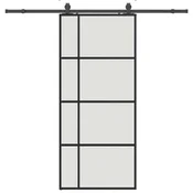 Vidaxl Drsna vrata z opremo črna 90x205 cm ESG steklo