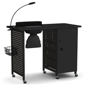 Costway Manikurni stol z 6 zaklepnimi kolesi vrečkami za prah vakuumsko ventilacijo 4 predali blazinico LED svetilko črn