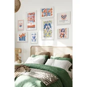 WallXpert set od 8 uramljenih slika Çgs-034, narandžasto-plavi folk motivi – srca, cvetovi i ženski portreti, beli ram