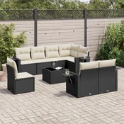 9-dijelni set vrtnih sofa s jastucima crni od poliratana Crna 85 x 62 x 69 cm