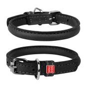 WAUDOG okrogla usnjena pasja ovratnica zelo mehka jagnječa koža SOFT, Črna 33-41cm, širina ovratnika: 8mm