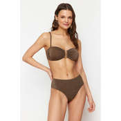Trendyol Brown Strapless Accessory Glitter Premium Fabric Brazilian Bikini Set