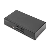 DIGITUS DS-12891 Stikalo KVM, 4x DP vhod, DP izhod, 4x USB B, 4K @ 60 Hz, črno