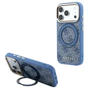Guess PU 4G Ring Stand MagSafe zadnji ovitek za iPhone 18 Pro moder