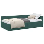 Vidaxl Kotna postelja z vzglavjem Temno zelena 100 cm x 200 cm Žamet