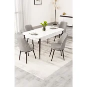 Hanah Home trpezarijski set Rax, sto na razvlacenje i 4 stolice, bela ploca, braon noge, siva tkanina Babyface