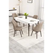 Hanah Home trpezarijski set Nix, sto na razvlacenje i 4 stolice, bela ploca, braon noge, kapucino tkanina Babyface