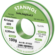 Stannol Stannol mehka spajkalna žica Kristall 600 v zlitini Flowtin TSC305 z 2\,5% pretoka 0\,5 mm premera na 100 g koluta Stannol Kristall 600 Fairtin spajkalna žica\, neosvinčena neosvinčeni Sn96\, (20428510)