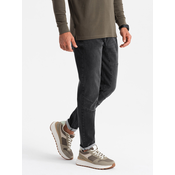 Ombre Mens TAPER FIT denim pants with stitching and rolled up legs - black