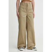 Hlače Dickies WIDE LEG WORK PANT W ženske, zelena barva, DK0A4YSE