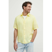 Lanena košulja BOSS BOSS ORANGE boja: žuta, regular, s klasicnim ovratnikom