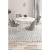 Hanah Home trpezarijski set Kea, sto i 4 stolice, bela ploca, siva tkanina Babyface
