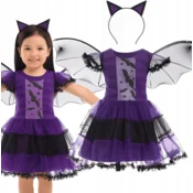 Korbi KOSTUM NETOPIRJA ZA DEKLE – TULECNA OČARLJIVA OBLEKA S KRILCI IN TRakom, HALLOWEEN, KARNEVAL, SET