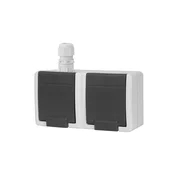 shumee Aquant 2K dvojna nadometna vtičnica z ozemljitvijo 2x2P+Z IP65 siva 5042-65