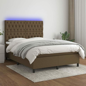 Greatstore Box spring postelja z vzmetnico LED temno rjava 140x200cm blago