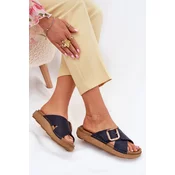 Womens Leather Slippers With Buckle Inblu Dark Blue