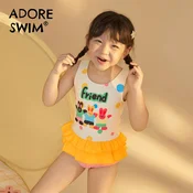 Adoreswim Jednodelni kupaći kostim za devojčice, Žuto-beli