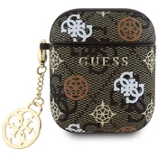 Guess PU 4G Peony Charm Pouzdro pro AirPods 1/2 Brown Ovitek Vijolična