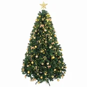 HOMCOM Umetno božično drevo 180cm z 240 LED lučmi, 755 PVC vej, zvezda, kroglice, pentlje, zložljivo jekleno podnožje, božična dekoracija, za dom, notranjost, zelena