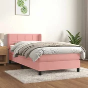 Greatstore Box spring postelja z vzmetnico roza 90x200 cm žamet