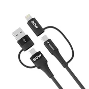 Večnamenski kabel Wozinsky WNBAA 4v1: 2x USB-C, USB-A, Lightning, 60W, 1m, črn