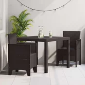 vidaXL vidaXL Vrtna jedilna garnitura 3-delna Temno rjava Polipropilenska smola, (22089779)