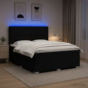 vidaXL LED posteljni pod z vzmetnico Črna 140 x 200 cm Blago