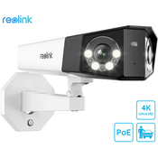 Reolink Duo 2 PoE IP kamera, dva objektiva, 4K Ultra HD, WiFi, 180° snemalni kot, IR nočno snemanje, LED reflektorji, aplikacija, IP66 vodoodpornost, dvosmerna komunikacija, bela